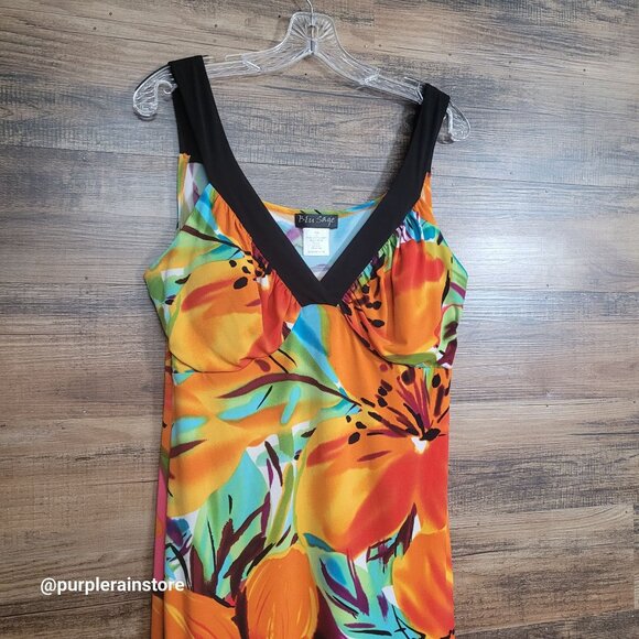 Vtg Blu Sage Floral Tropical Slip Dress M Stretch Beach Resort Vacation 90's Y2K - Picture 3 of 10